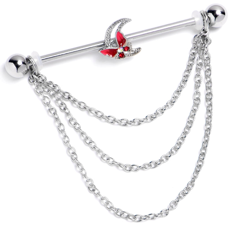 14G Aurora Gem Butterfly Pink Beauty Dangle Industrial Barbell 38mm