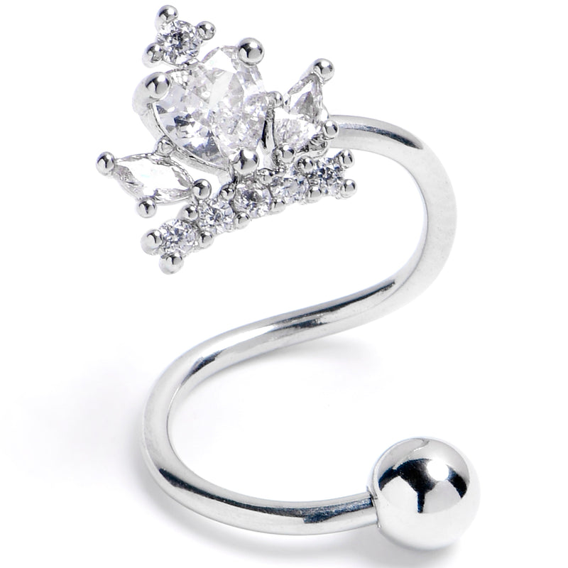 16G 3/8 Clear Gem Crown Heart Spiral Twister Belly Ring