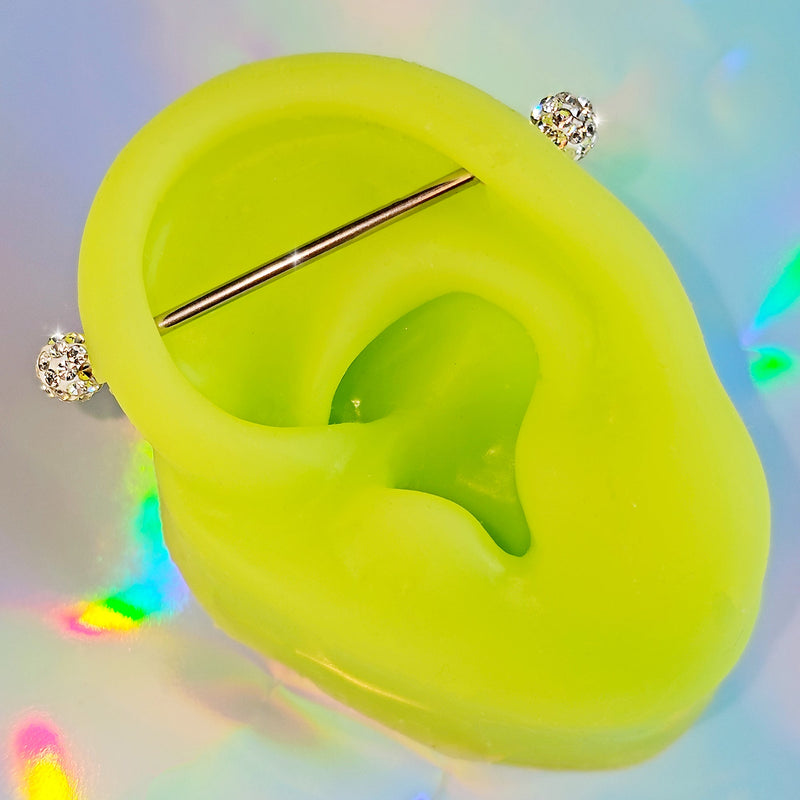 14G Clear Gem Internally Threaded Disco Industrial Barbell 38mm