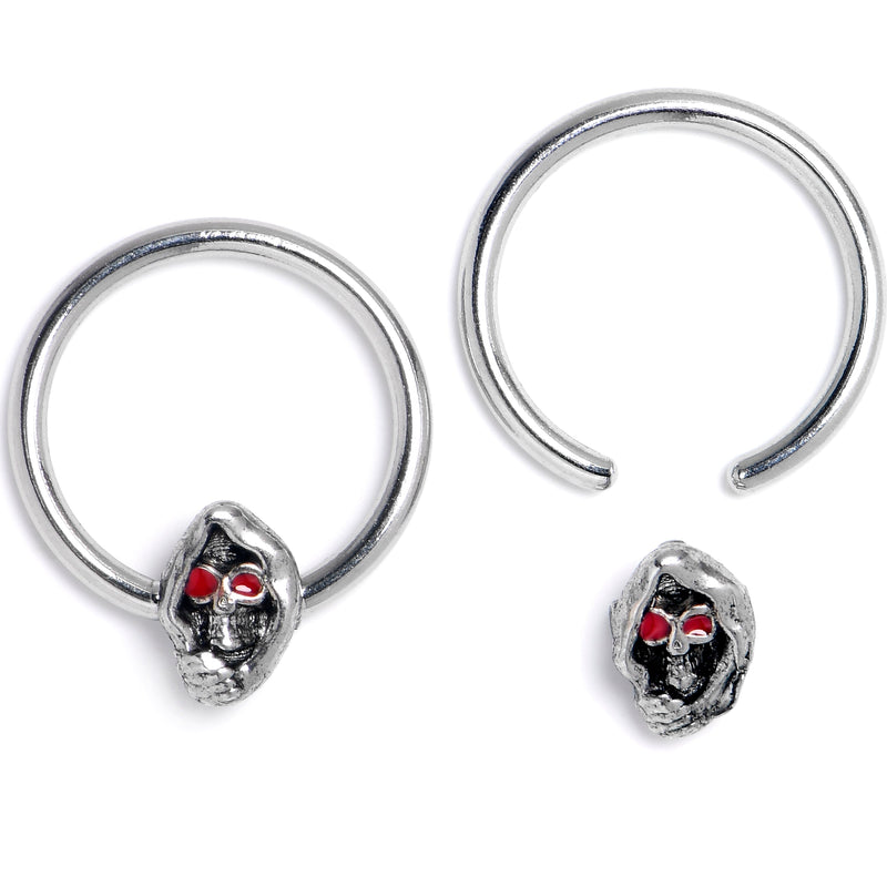 16G 3/8 Skull Red Eyes BCR Captive Bead Ring Set of 4
