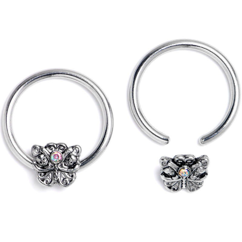 16G 3/8 Aurora Gem Butterfly Ornate BCR Captive Ring Set of 4