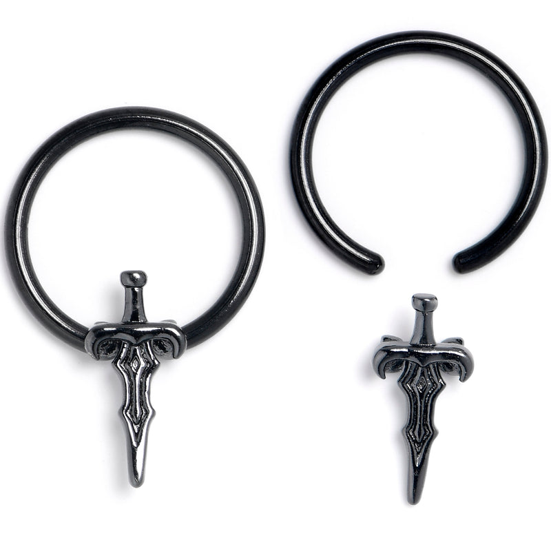 16G 3/8 Black Medieval Sword BCR Captive Ring Set of 4
