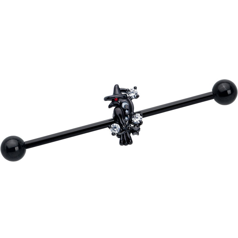 14G Clear CZ Gem Black Raven Witch Industrial Barbell 38mm