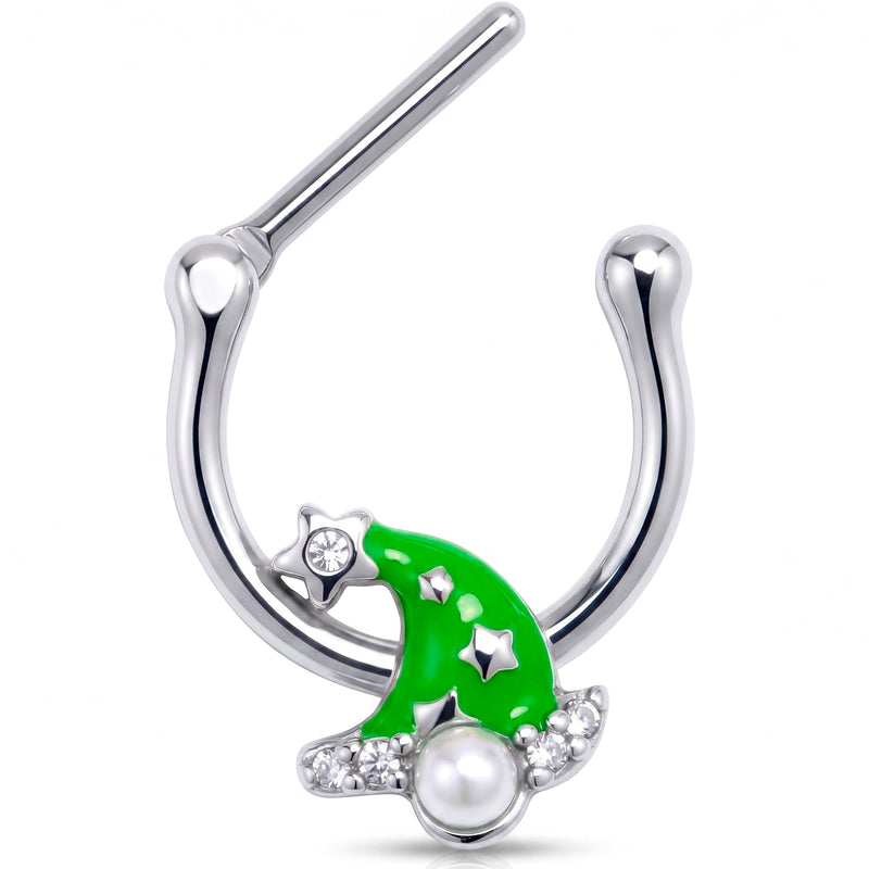 16G 5/16 Clear Gem Santa Hat Stars Green Cartilage Clicker