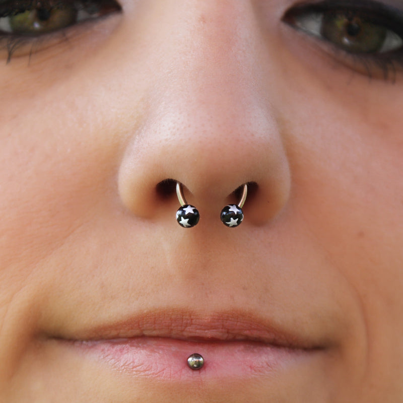 16G 3/8 Pattern Black White Horseshoe Circular Barbell Set of 8