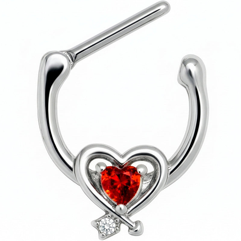 16G 5/16 Red CZ Gem Wrapped in Heart Cartilage Clicker