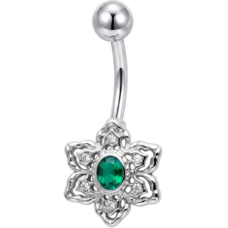 Clear Green Gem Blooming Beauty Flower Belly Ring
