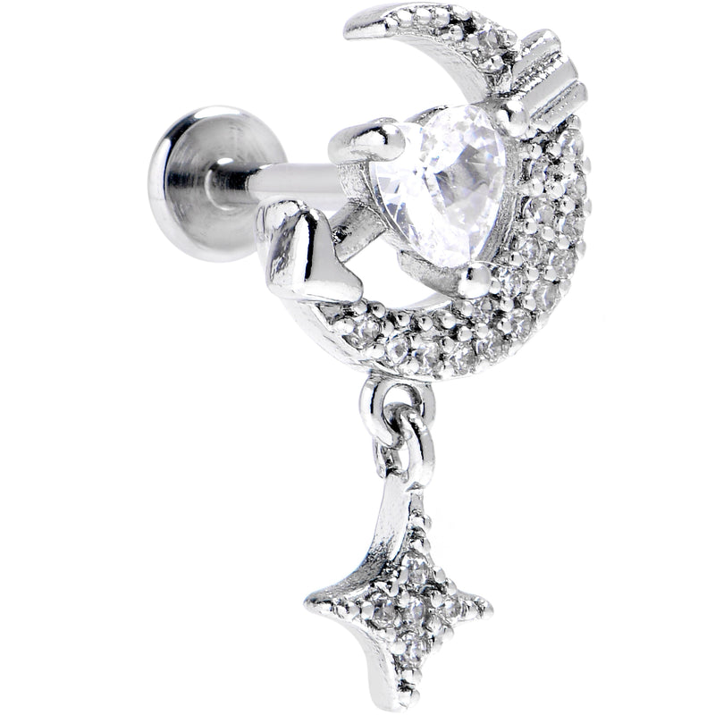 16G 5/16 Clear CZ Gem Moon Lover Internally Threaded Labret Tragus