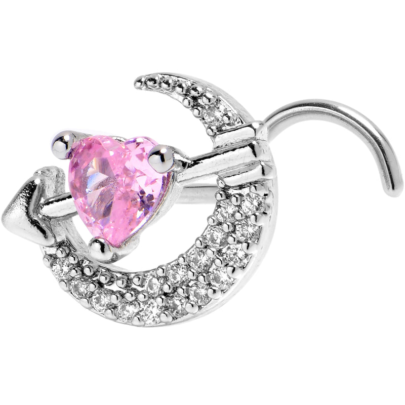 20G 7mm Pink Clear CZ Gem Moon Lover Left Side Nose Screw