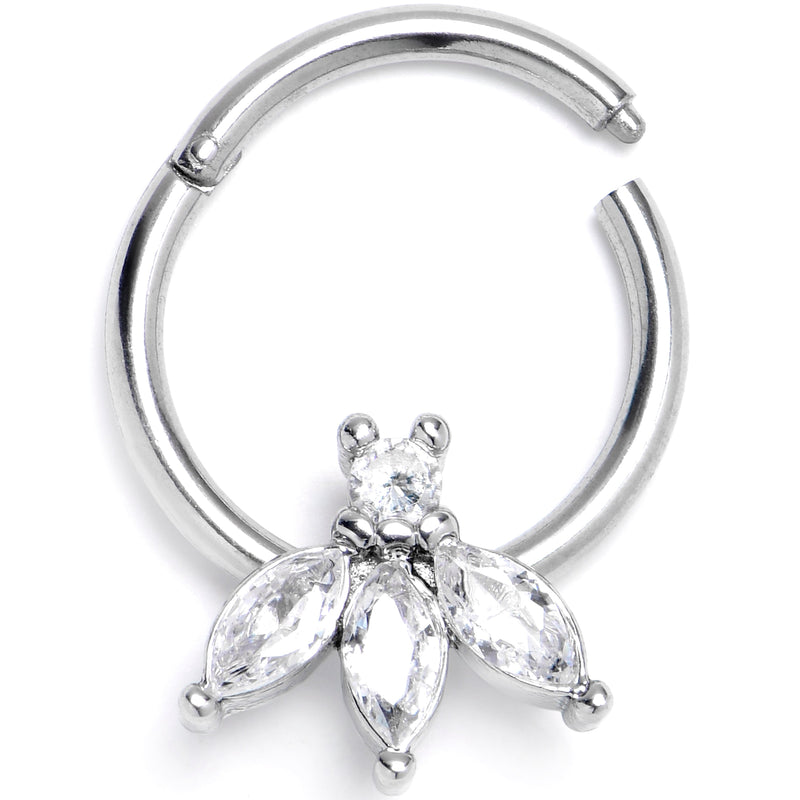 16G 3/8 Clear Gem Fashion Fan Mini Hinged Segment Ring