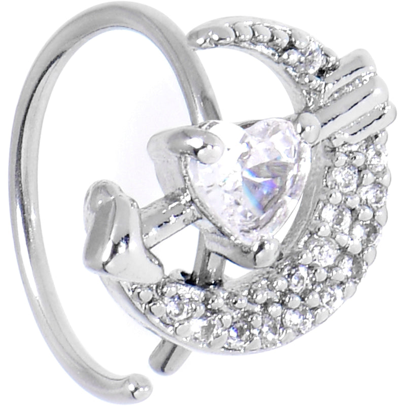 20G 5/16 Clear CZ Gem Moon Lover Nose Hoop