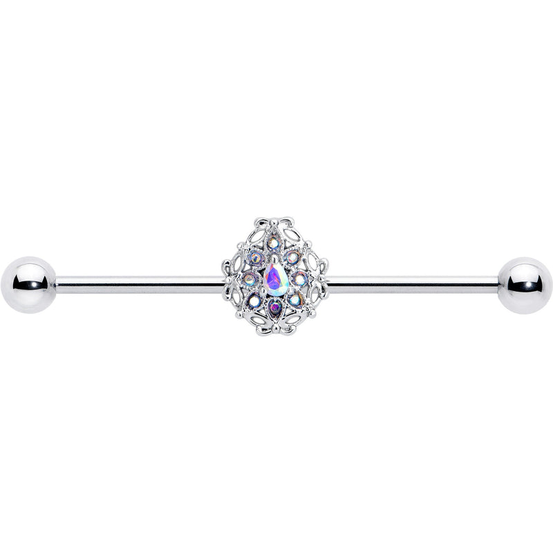 14G Aurora Gem Retro Sunburst Industrial Barbell 38mm