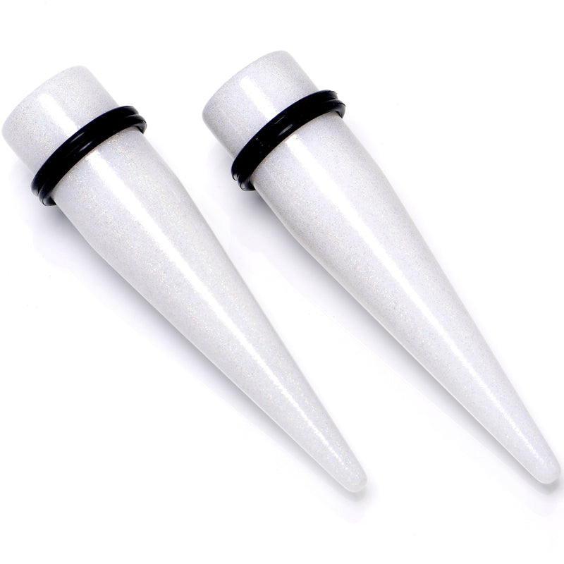 White Shimmer Acrylic Straight Taper Set 6mm to 20mm Sizes