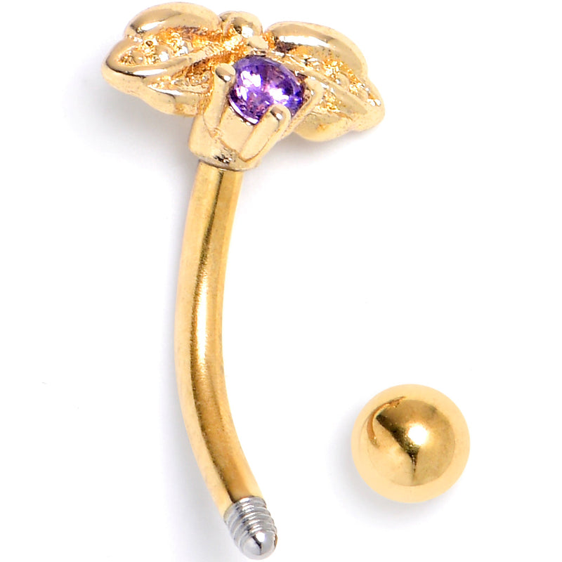 16G 5/16 Purple Gem Gold Tone Beauty Bug Curved Eyebrow Ring