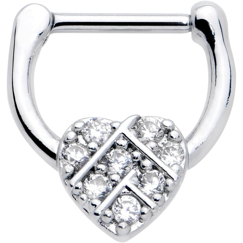 16G 1/4 Clear CZ Gem Lattice Heart Cartilage Clicker