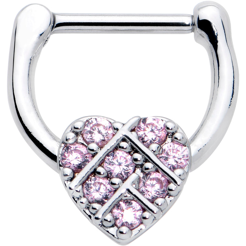 16G 1/4 Pink CZ Gem Lattice Heart Cartilage Clicker