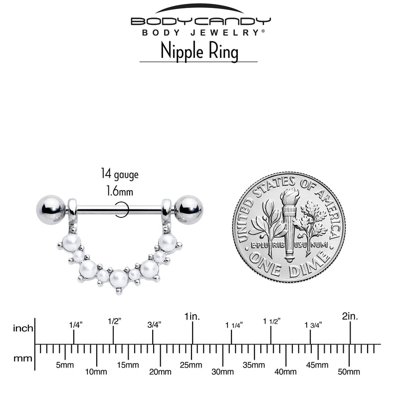 14G 9/16 White Faux Pearl June Birthstone Dangle Nipple Shield Set