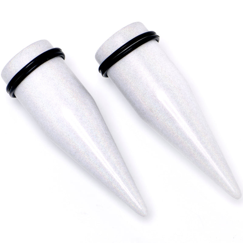 White Shimmer Acrylic Straight Taper Set 6mm to 20mm Sizes