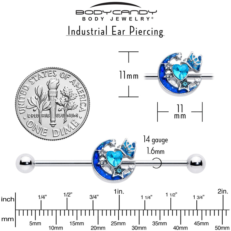14G Blue CZ Gem Butterfly Love Heart Industrial Barbell 38mm