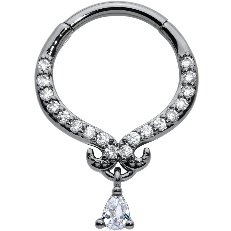 16G 3/8 Clear CZ Gem Black Elegant Curves Hinged Segment Ring