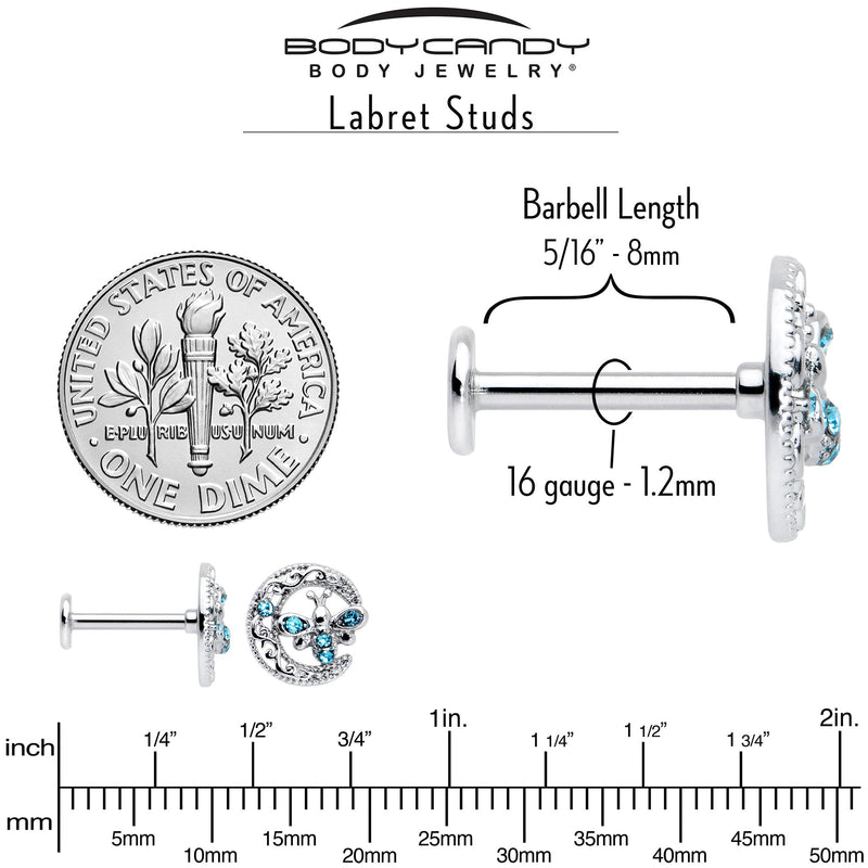16G 5/16 Blue Gem Lunar Dragonfly Internally Threaded Labret Tragus