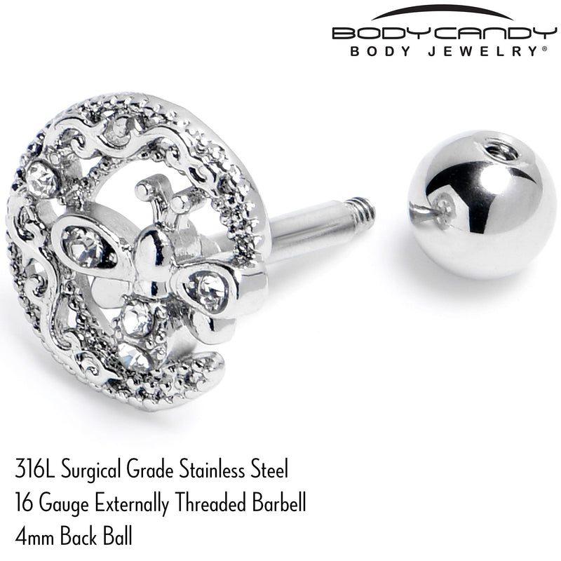 16G 1/4 Clear Gem Lunar Dragonfly Cartilage Tragus Earring