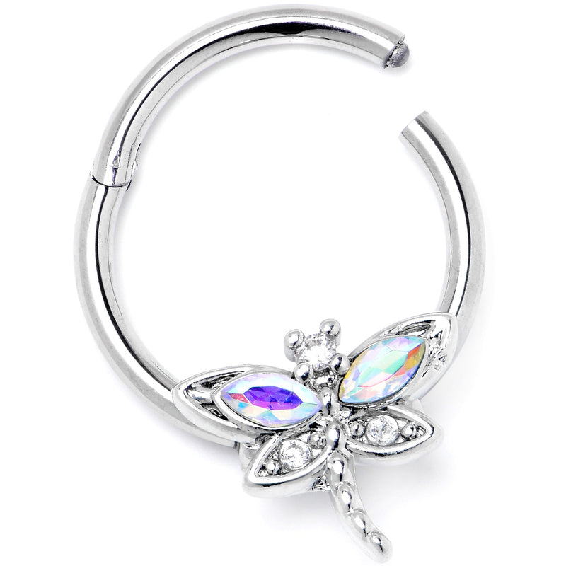 16G 3/8 Aurora CZ Gem Understated Dragonfly Hinged Segment Ring