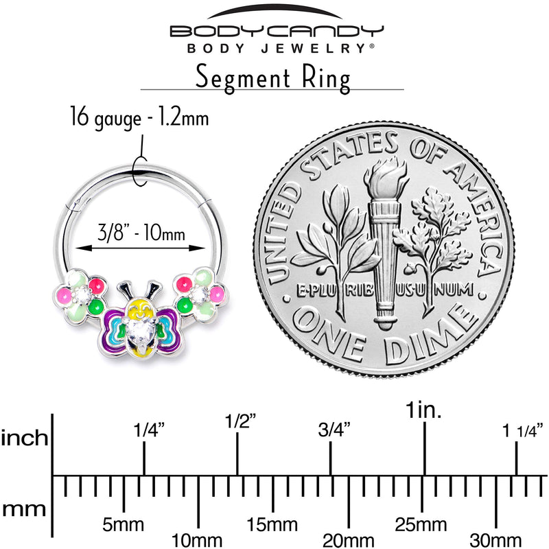 16G 3/8 Clear CZ Gem Butterfly Love Bug Hinged Segment Ring