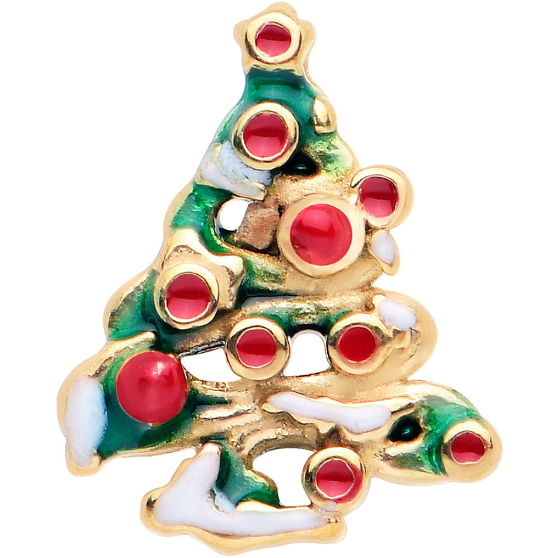 Gold Tone Snowy Christmas Tree Holiday Barbell Tongue Ring