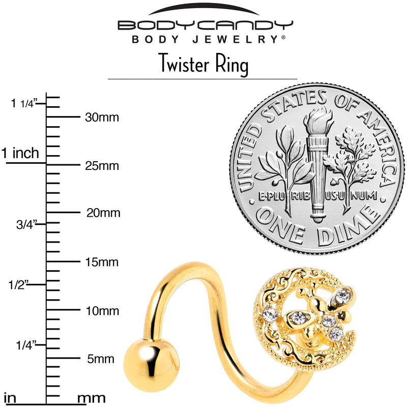 Clear Gem Gold Tone Lunar Dragonfly Spiral Twister Belly Ring