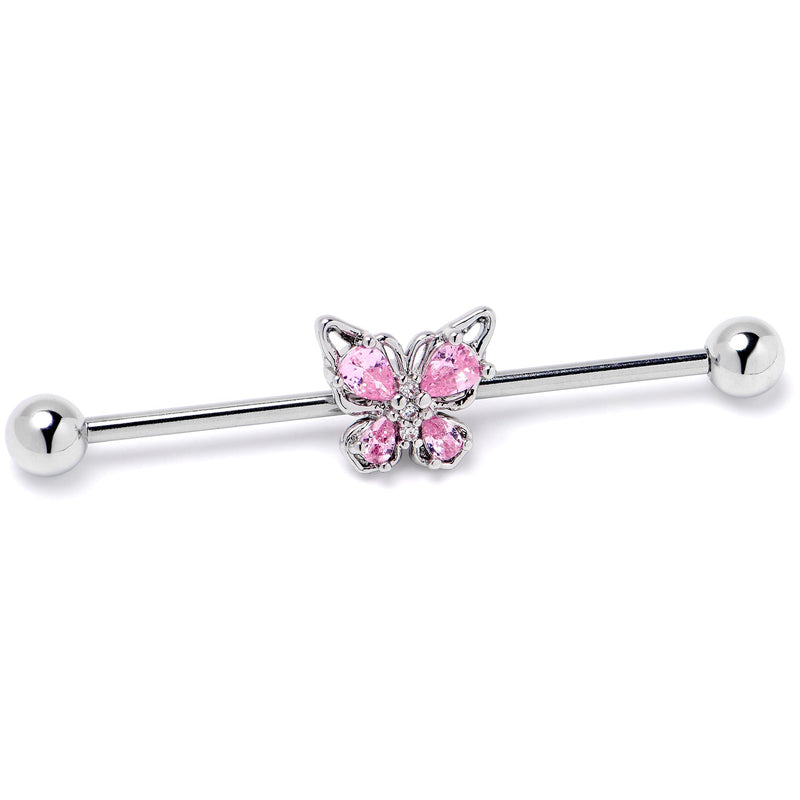 14G Pink Gem Baroque Beauty Butterfly Industrial Barbell 38mm