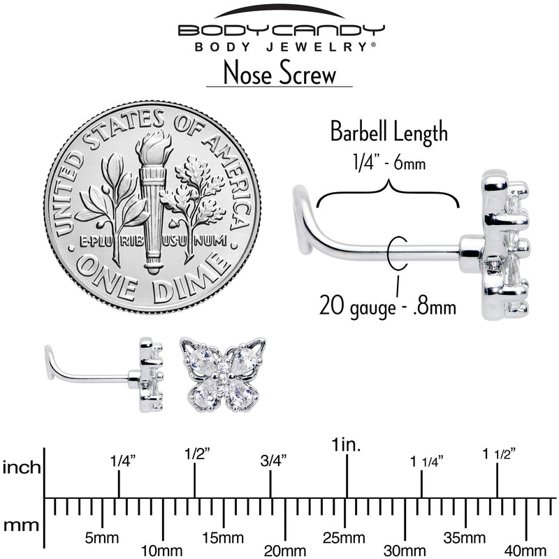 20G 7mm Clear Gem Baroque Beauty Butterfly Left Side Nose Screw