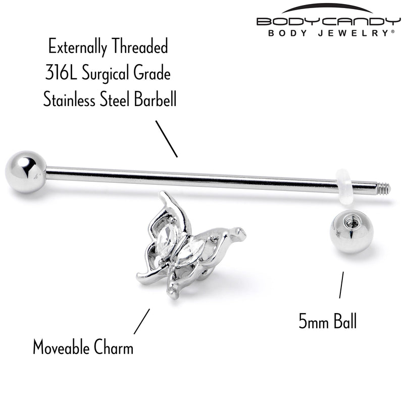 14G Clear Gem Fancy Fab Butterfly Industrial Barbell 38mm