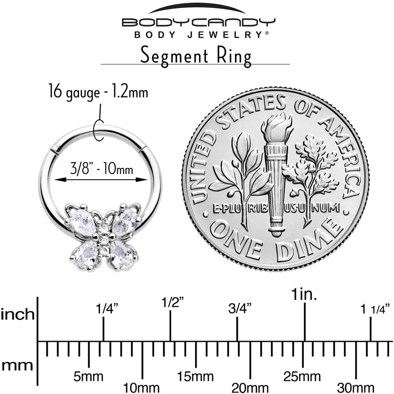 16G 3/8 Clear Gem Baroque Beauty Butterfly Hinged Segment Ring