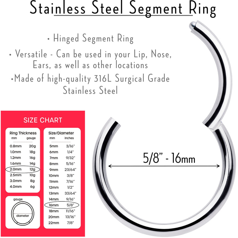 12G 5/8 316L Surgical Steel Precision Hinged Segment Hoop