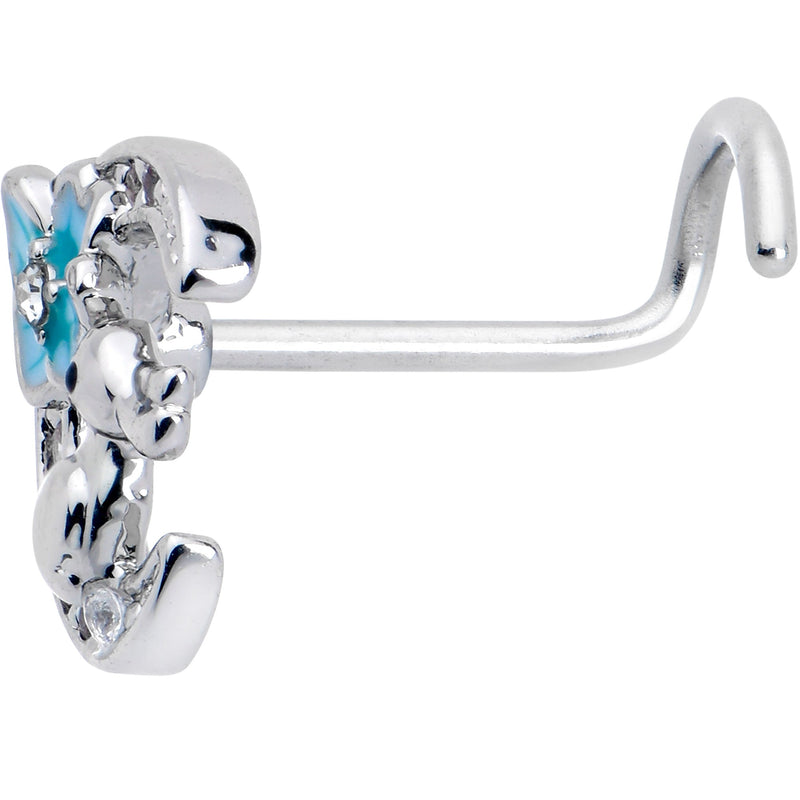 20G 7mm Clear CZ Gem Rabbit On The Moon Blue Left Side Nose Screw