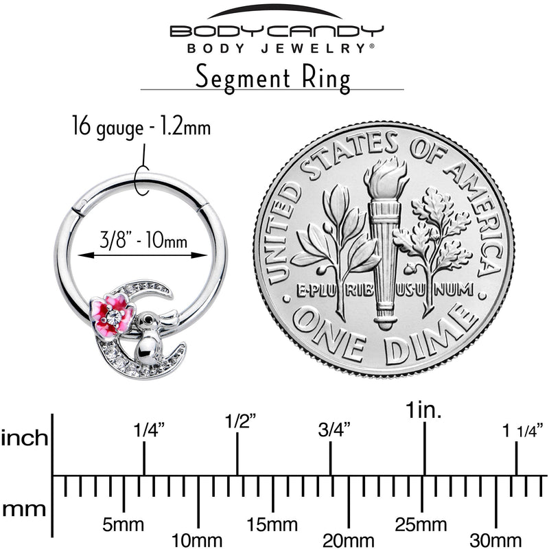 16G 3/8 Clear CZ Gem Rabbit On The Moon Pink Hinged Segment Ring