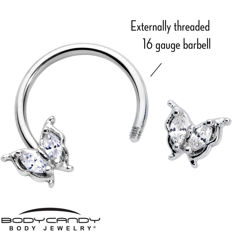 16G 3/8 Clear Gem Fancy Fab Butterfly Horseshoe Circular Barbell