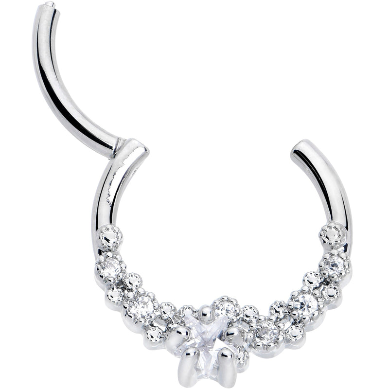 16G 3/8 Clear CZ Gem Starfish Supreme Hinged Segment Ring