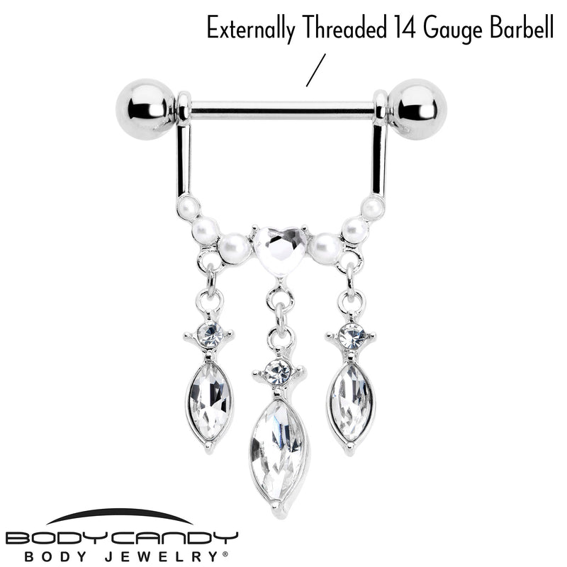 14G 9/16 Clear Gem Heart Triple Drop Dangle Nipple Ring Set