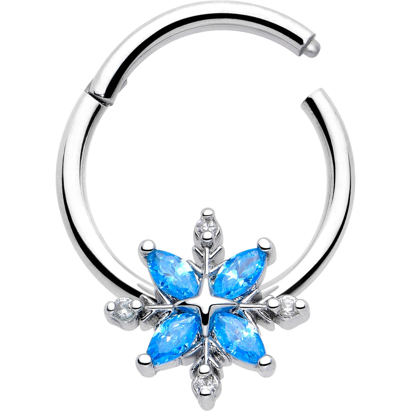 16G 3/8 Blue CZ Gem Classic Flower Hinged Segment Ring