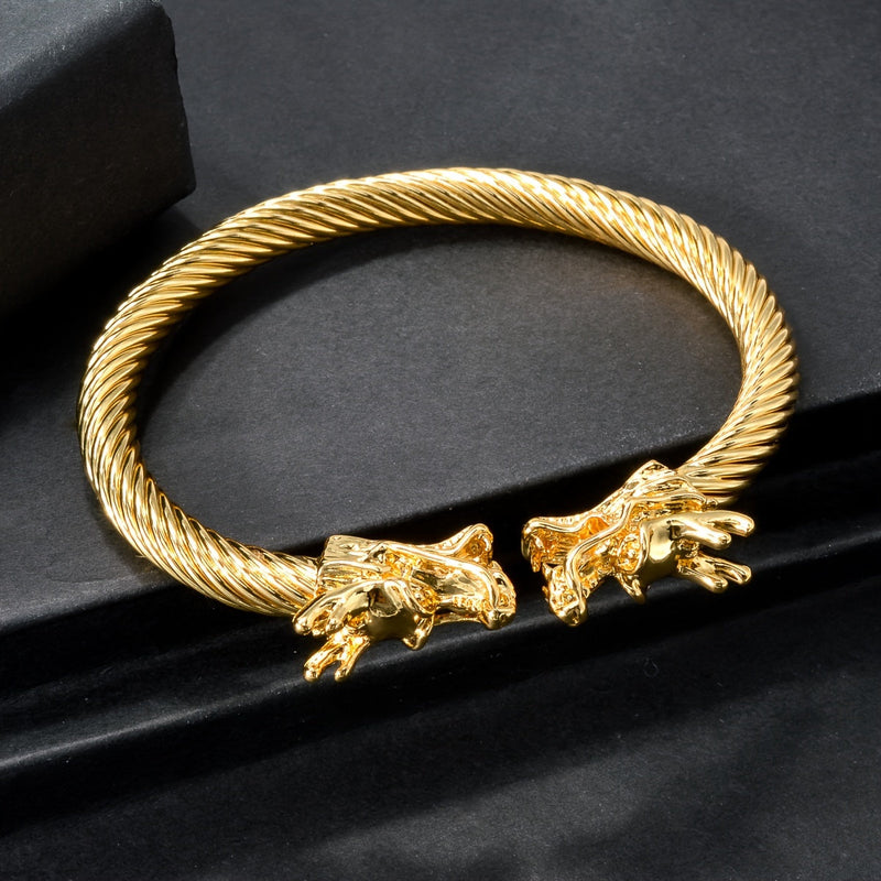 Double Dragon Copper Bracelet – Rock & Hip-Hop Style, Unisex