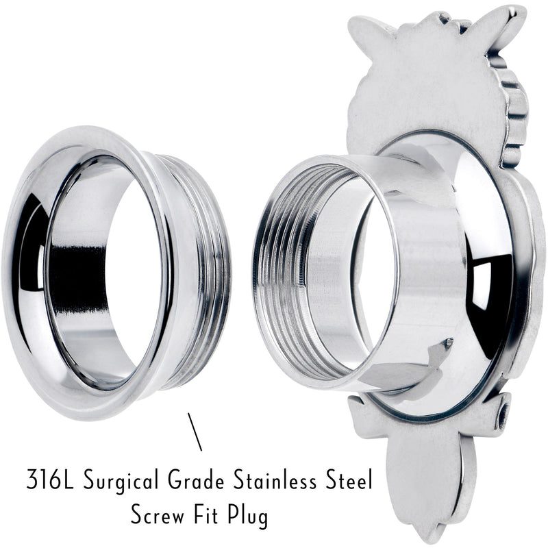 Red CZ Gem Wise Owl Screw Fit Tunnel Plug Set Available Sizes 6mm to 16mm