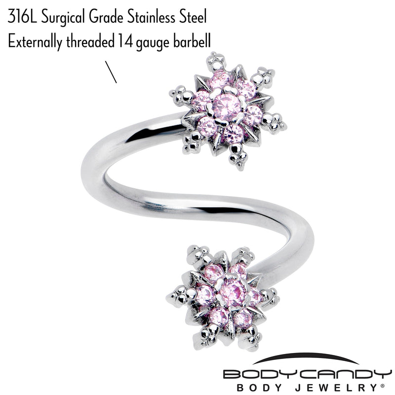 Pink CZ Gem Glam Snowflake Spiral Twister Belly Ring