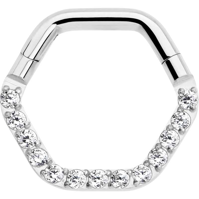 16G 5/16 Clear CZ Gem Hexagon Shape Hinged Segment Ring