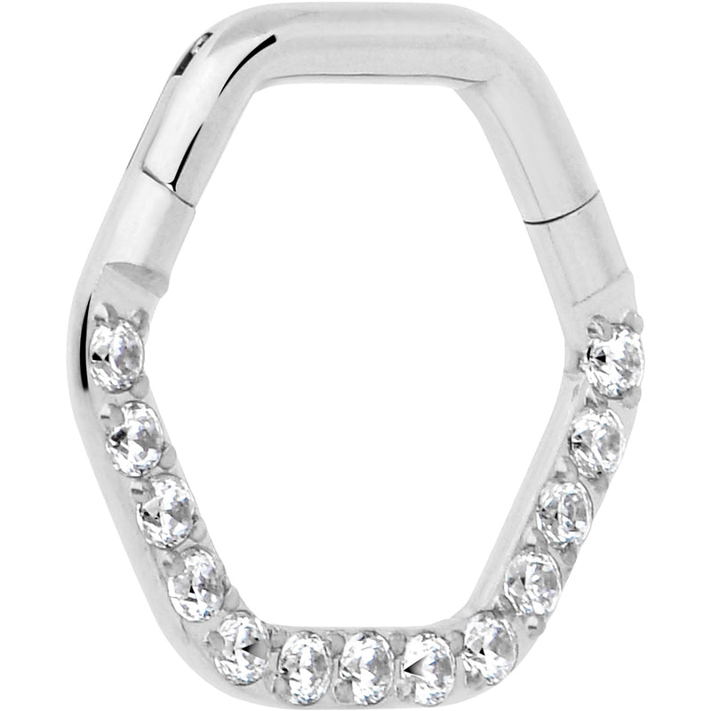 16G 5/16 Clear CZ Gem Hexagon Shape Hinged Segment Ring