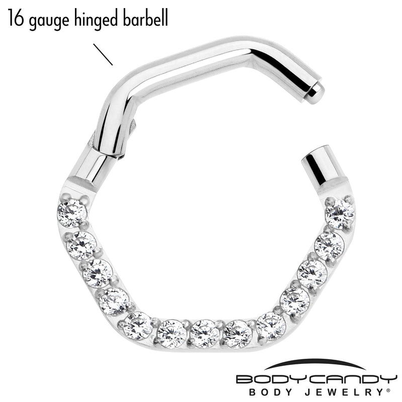 16G 5/16 Clear CZ Gem Hexagon Shape Hinged Segment Ring