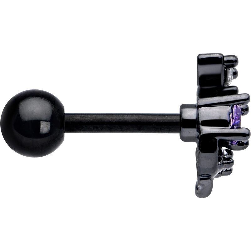 16G 1/4 Purple CZ Gem Black Twining Vine Cartilage Tragus Earring