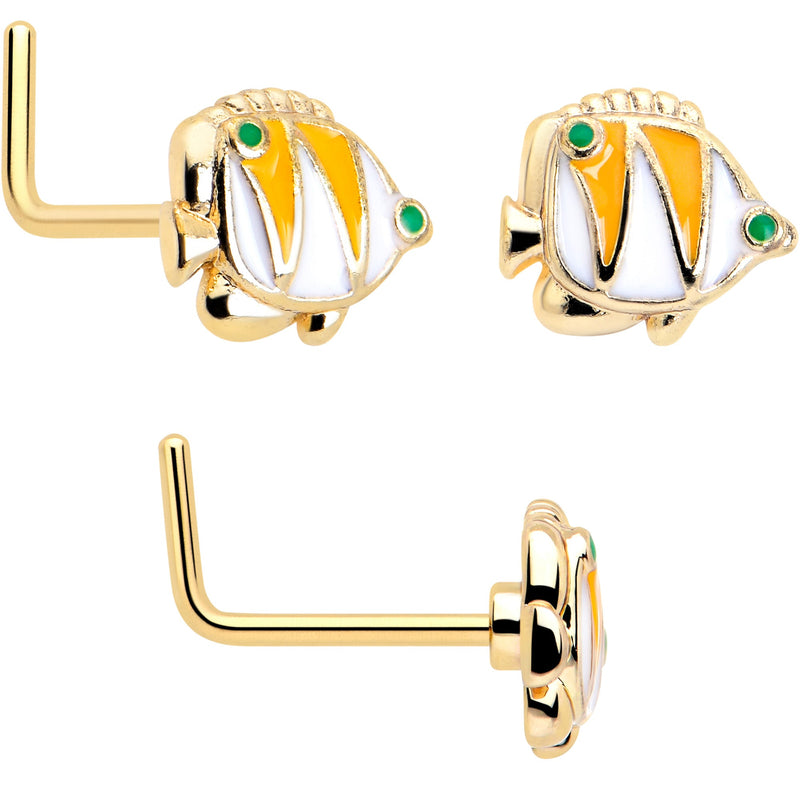 20G 7mm Gold Tone Tropical Fish L Shape Nose Ring Set of 3