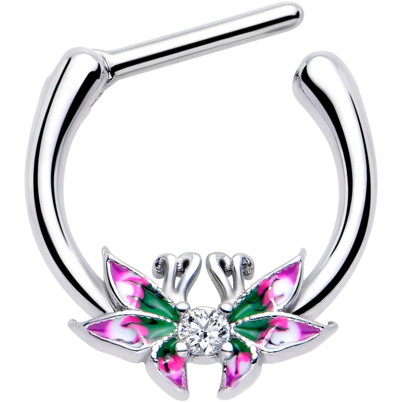 16G 5/16 Clear CZ Gem Profile Butterflies Cartilage Clicker